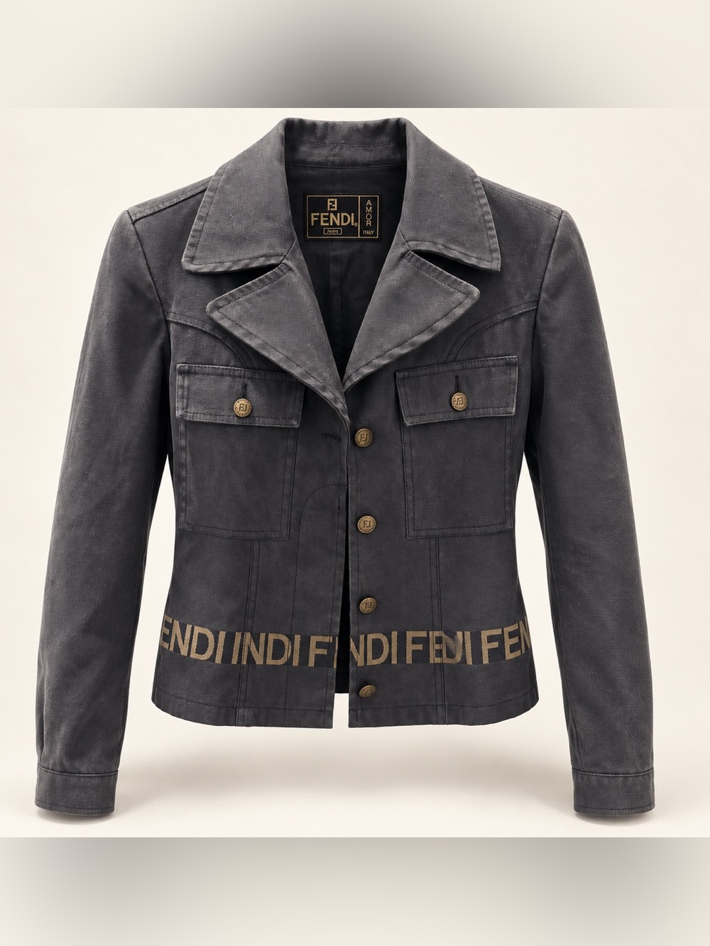 Fendi Gray Jacket with Black and Gold Details